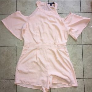 Baby pink shoulder cut out romper